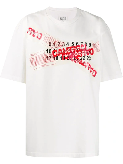 Caution Tape Print T-shirt In White