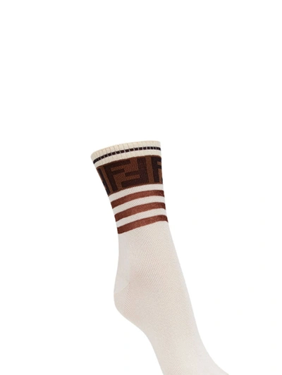 Shop Fendi Ff Motif Socks In White