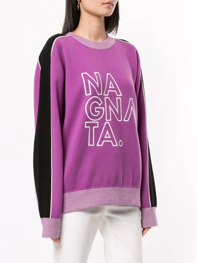 Shop Nagnata Embroidered Logo Jumper In Purple