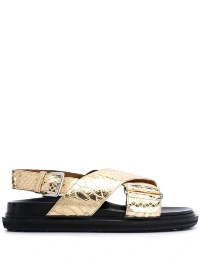 Shop Marni Fussbet Metallic-effect Sandals In Gold