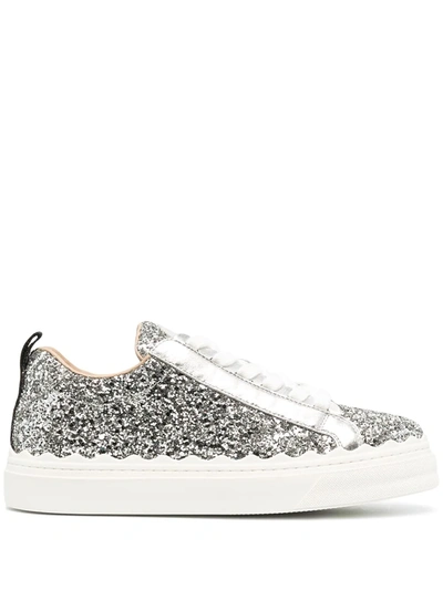 Shop Chloé Lauren Glitter Low-top Sneakers In Silver