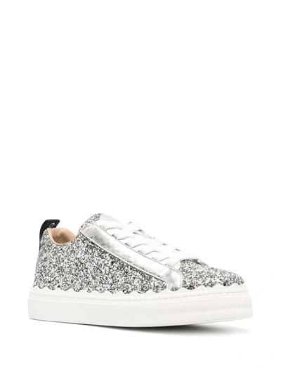Shop Chloé Lauren Glitter Low-top Sneakers In Silver