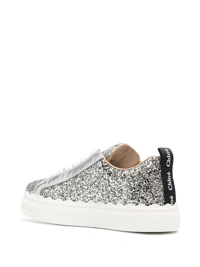 Shop Chloé Lauren Glitter Low-top Sneakers In Silver