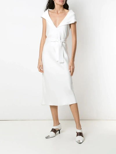 Shop Gloria Coelho Belted Midi Dress In White
