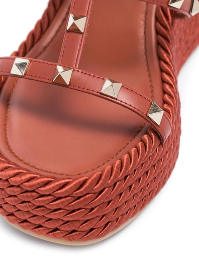 Valentino Rockstud Torchon 105 Leather Espadrille Wedge Sandals In Brown