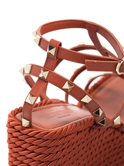 Valentino Rockstud Torchon 105 Leather Espadrille Wedge Sandals In Brown