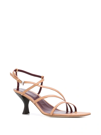 Shop Staud Square Front Heeled Sandals In Neutrals