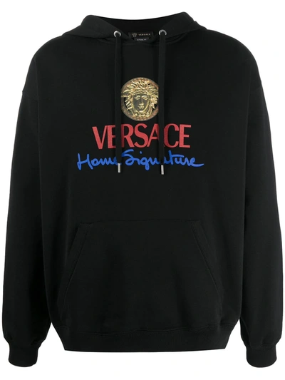 Shop Versace Home Signature Logo Hoodie In Black