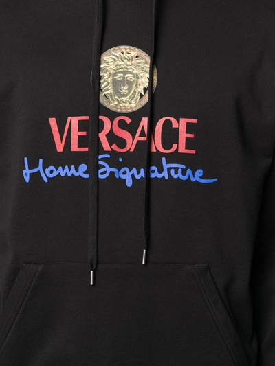 Shop Versace Home Signature Logo Hoodie In Black