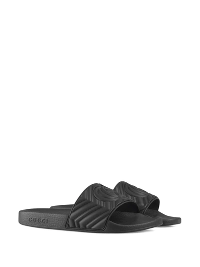 Shop Gucci Double G Matelassé Slides In Black