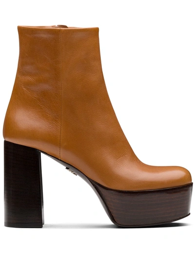 Shop Prada Platform Ankle Boots In Brown