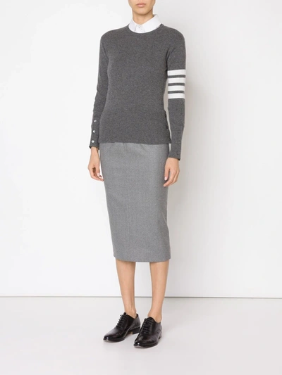 Shop Thom Browne Crew Neck Pullover With White 4-bar Stripe In Grey Cashmere