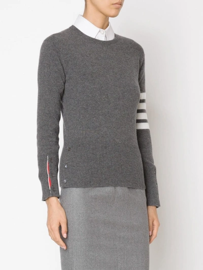 Shop Thom Browne Crew Neck Pullover With White 4-bar Stripe In Grey Cashmere