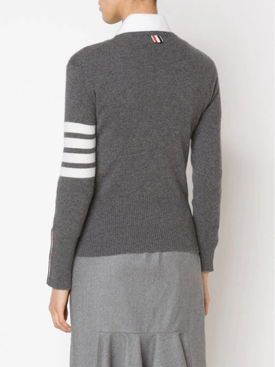 Shop Thom Browne Crew Neck Pullover With White 4-bar Stripe In Grey Cashmere
