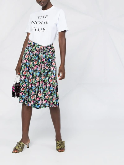 Shop Paco Rabanne Floral Print Midi Skirt In Black