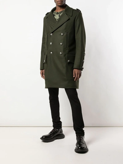 Shop Faith Connexion Double-breasted Coat In Green