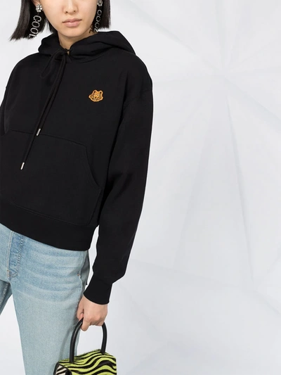 Shop Kenzo Knitted Cotton Hoodie In Black
