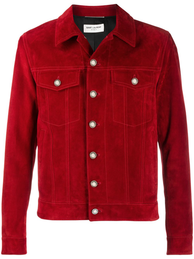 Shop Saint Laurent Buttoned Short Jacket In Red