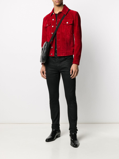 Shop Saint Laurent Buttoned Short Jacket In Red