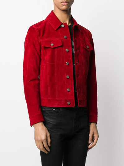 Shop Saint Laurent Buttoned Short Jacket In Red