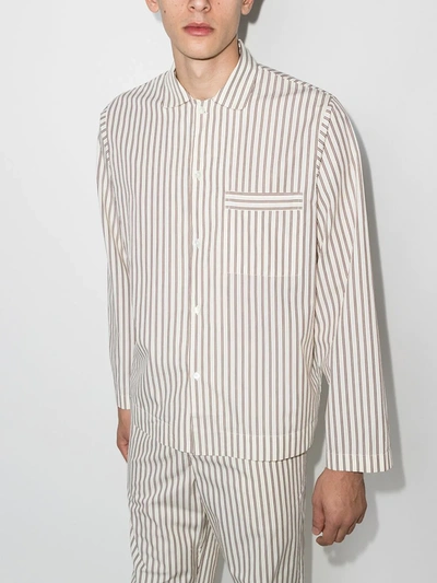 Shop Tekla Striped Organic Cotton Pajama Shirt In White