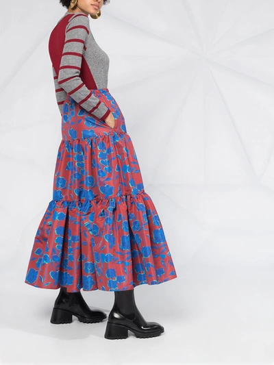 Shop La Doublej Floral Print Big Skirt In Red