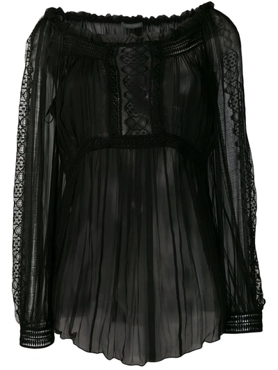 Alberta Ferretti Sheer Pleated Blouse In Black