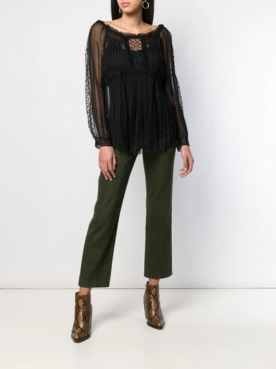 Alberta Ferretti Sheer Pleated Blouse In Black