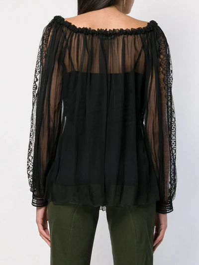 Alberta Ferretti Sheer Pleated Blouse In Black
