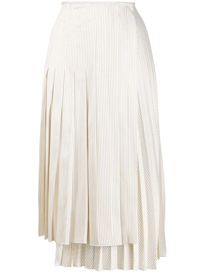 Shop Fendi Pleated Striped Skirt In White