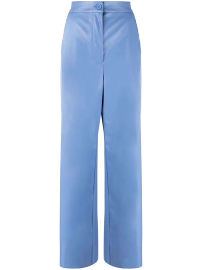 Shop Mm6 Maison Margiela Faux-leather Straight-leg Trousers In Blue