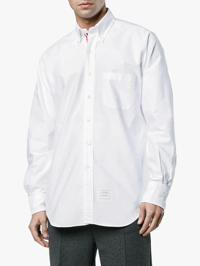 Shop Thom Browne Grosgrain Placket Oxford Shirt In White