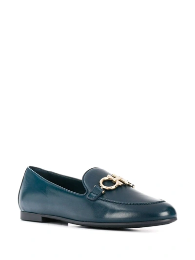 Shop Ferragamo Logo Plaque Loafers In Blue