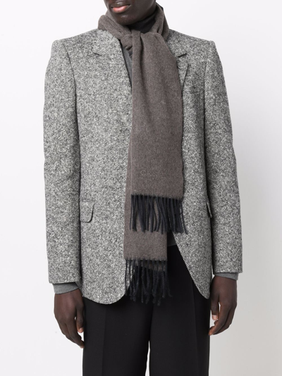 Shop Canali Fringe-trimmed Knitted Scarf In Nude