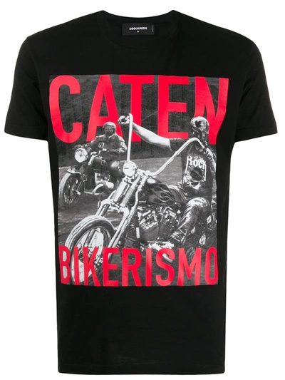 Shop Dsquared2 Caten Bikerismo Print T-shirt In Black
