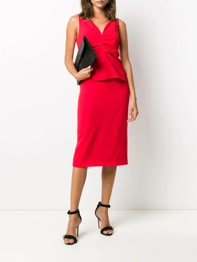 Shop Givenchy Silk-wool Mix Ruched Front V-neck Dress In Red