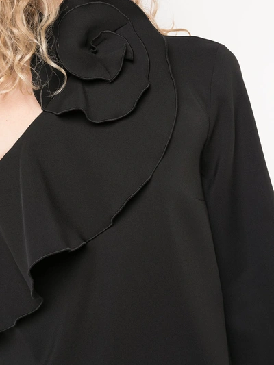 Shop Oscar De La Renta Ruffled One Shoulder Blouse In Black