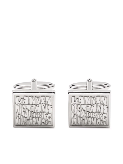 Shop Lanvin Engraved-logo Cufflinks In Silber