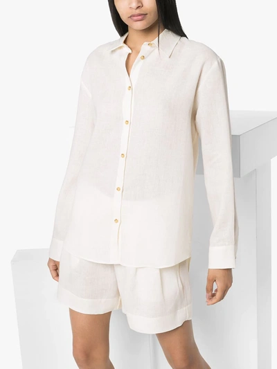 Shop Asceno Milan Organic Linen Shirt In White