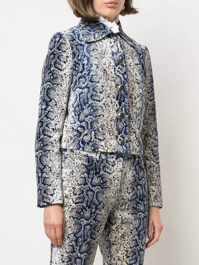 Shop Giambattista Valli Python-print Cropped Jacket In Blue