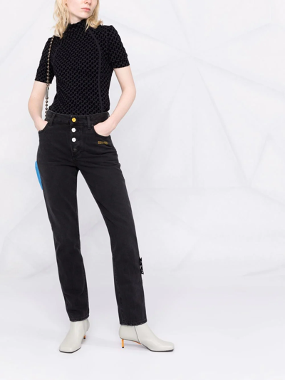 Off-white Slogan-print Straight High-rise Jeans In Black