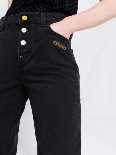 Shop Off-white Slogan-print Straight High-rise Jeans In Black