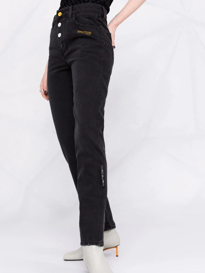 Shop Off-white Slogan-print Straight High-rise Jeans In Black