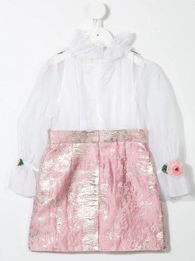 Shop Dolce & Gabbana Rose Detail Contrast Skirt Dress In White