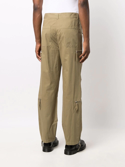 Shop Helmut Lang Zip-pocket Straight-leg Trousers In Green