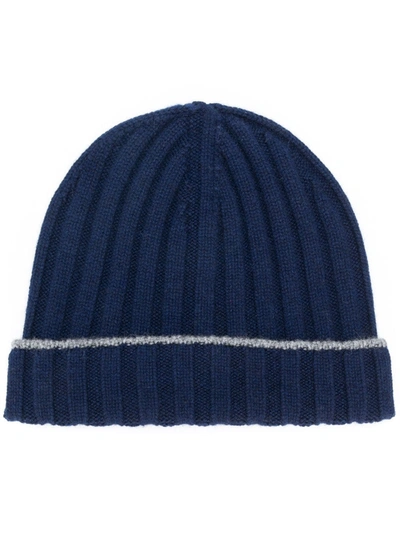 Shop Brunello Cucinelli Ribbed Beanie In Blue