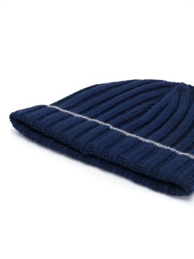 Shop Brunello Cucinelli Ribbed Beanie In Blue