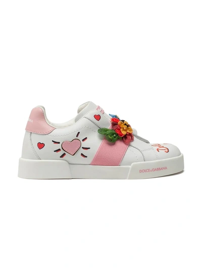 Shop Dolce & Gabbana Floral-motif Sneakers In White