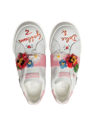 Shop Dolce & Gabbana Floral-motif Sneakers In White