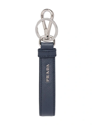 Prada Saffiano Strap Keyring In Blue
